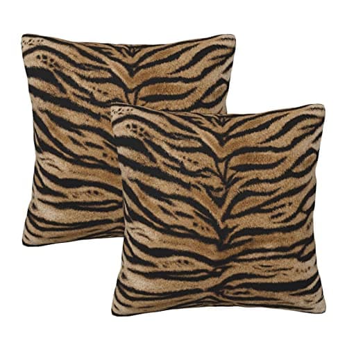 Image of Perinsto Tiger Texture Print Throw Pillow Covers Set of 2 Animal Fur Patterns Decorative Pillow Covers Soft Cushion Covers for Sofa Couch Bed Home Decor 18x18 Inch