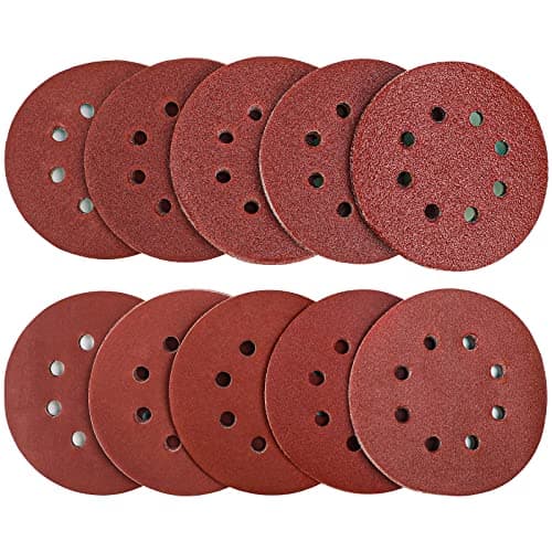 Image of 100Pcs Sanding Discs Pads, AUGOLA Hook and Loop 40 60 80 100 120 150 180 240 320 400 Mixed Grits 125mm Sandpaper Sheet for Random Orbital Sander, 8-Holes