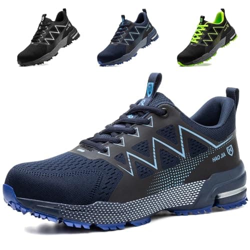 Image of Safety Trainers Mens Womens Lightweight Breathable Steel Toe Cap Safety Shoes Non Slip Work Boots Construction Industrial Sneakers, Blue, UK 7