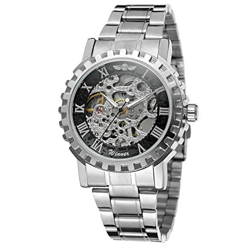 Image of FORSINING Men's Trendy Skeleton Automatic Movement Wristwatch with Stainless Steel Bracelet WRG8036M4S3