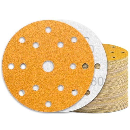 Image of KONGMING 60 Pcs 150mm Sanding Discs Grit 80 Hook and Loop 15 Hole for Random Orbital Sander