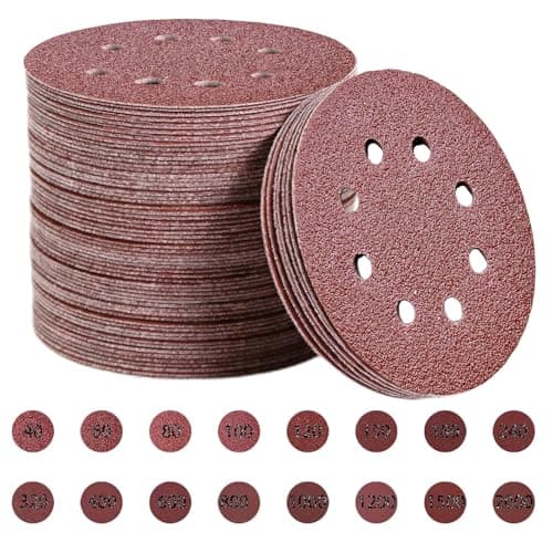 Image of Toowood 200pcs 125mm Sanding Discs, 8-Hole Dustless Hook & Loop sand paper, 40-2000 Multi-Grit Professional Abrasive Discs for Orbital Sander, Woodworking and Auto Body Refinishing