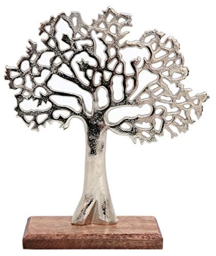 Image of Carousel Home and Gifts Silver Metal Tree Decorative Ornament On Wooden Base - Small
