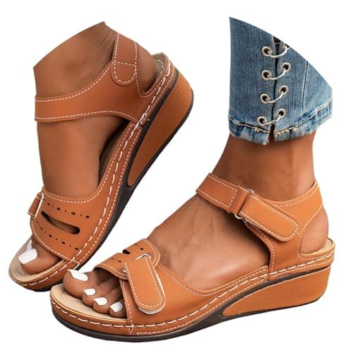 Image of Sandals For Women Size 5 Ankle Strap Adjustable Open Toe Ladies Shoes Comfort Wedge Open Toe Ankle Strap Beach Shoes Summer Slides with Adjustable Strap