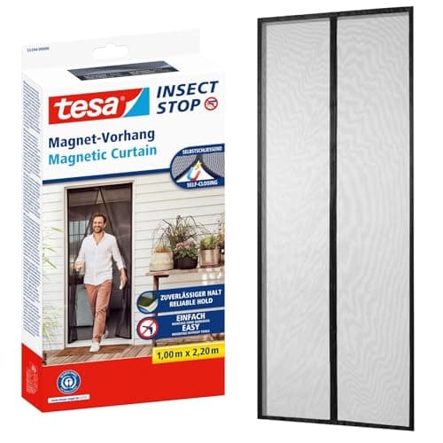 Image of tesa Insect Stop Magnetic Curtain - self-Closing - Insect Screen Curtain with Magnets for Balcony and Patio Doors - for Easy Installation Without Drilling - 2.2 m x 1.0 m