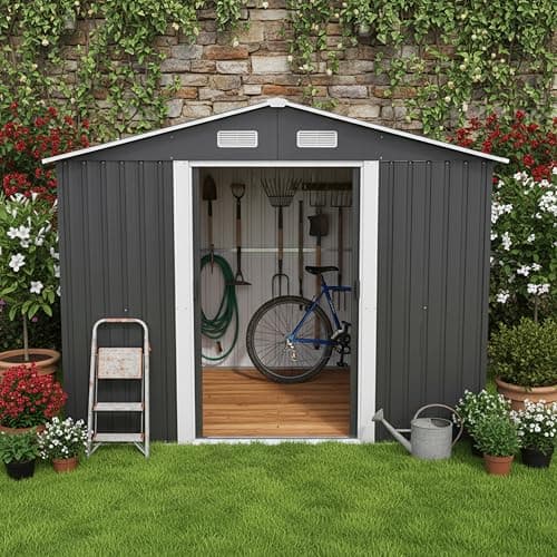 Image of Garden Universe Metal Shed 8' x 8' Apex Roof Storage Anthracite Grey FREE Base Frame GS8-8AN-Amz