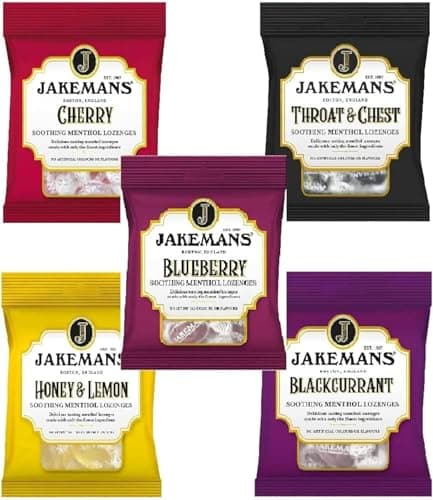 Image of Jakemans Menthol Cough Drops Assorted Flavours Pack of 5 | Soothing Herbal Lozenges for Cough Relief, Dry Throat, Sore Throat, Congestion & Voice Care | Natural Vapour Action Hard Candy