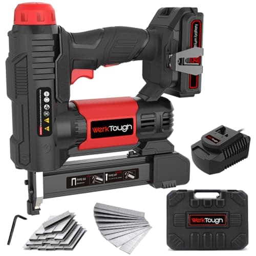 Image of Werktough 20v Nail Gun Cordless, 2 in 1 Electric Brad Nailer & Staple Gun with 2.0A Lithium Battery for DIY Project of Upholstery, Home Improvement and Woodworking