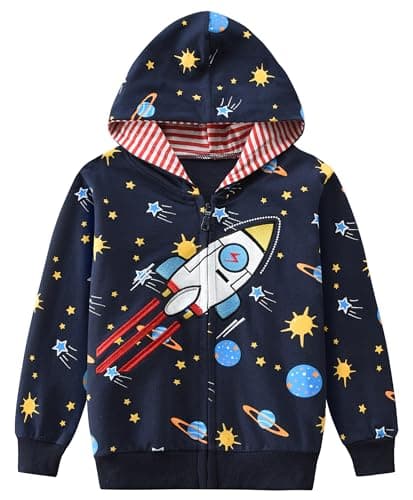 Image of Little Hand Toddler Boys Zipper Hoodies Kids Planet Jumper Zip up Hooded Sweatshirts Kids Hoody for Age 5-6 Years