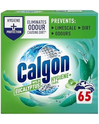 Image of Calgon Hygiene Plus Washing Machine Cleaner & Limescale Remover, Water Softener Tablets, Unscented, 65 Tablets, Pack of 1