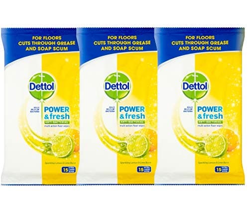 Image of Dettol Power Fresh Floor Wipes, Citrus, 45 Wipes, Pack of 3 x 15