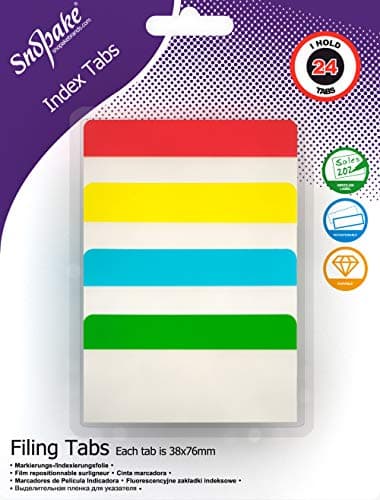 Image of Snopake Extra Thick Repositionable Filing Index Tabs 38x76mm – 24 Tabs [Assorted/Semi-Transparent] 15884