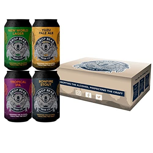 Image of Drop Bear Beer Co. Alcohol Free Beer - Mixed Case: Lager, Pale Ale, IPA, Stout - Case of 4 x 330ml, 0.5% cans | Vegan, Gluten Free | Non Alcoholic Gifts & Hampers