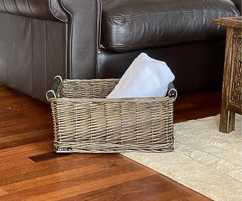 Image of Topfurnishing Kitchen Log Wicker Storage Basket With Handles Xmas Empty Hamper Basket[Oak,Large 45 x 35 x 20 cm]