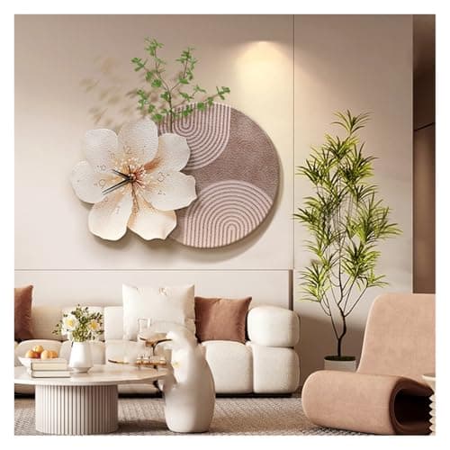 Image of CFY652 Home Decor Living Room Decorative Painting with Clock 3D Modern Flower Sandstone Mute Fashion Creative Decoration Wall Clock Art(Purple)