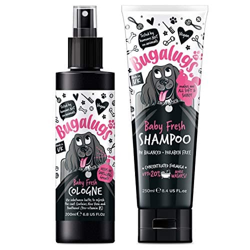 Image of BUGALUGS Baby Fresh Dog Shampoo for Smelly Dogs With Baby Powder Scent, Best Puppy Grooming Product, Conditioner, Vegan Professional Pet Shampoo (Multi-Pack)