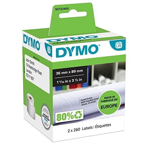 Image of DYMO Authentic LabelWriter Large Address Labels | 36 mm x 89mm | Self-Adhesive | 2 Rolls of 260 (520 Easy-Peel Labels) | for LabelWriter Label Makers | Made in Europe