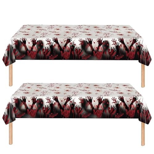 Image of ZSYIULIA 2Pcs137*274cm Halloween Party Table Cloth, Disposable Rectangle Tablecloth, Halloween Table Cover Waterpro of Plastic Tablecloth Scary Halloween Decorations Party Decorations Indo or Outdoor