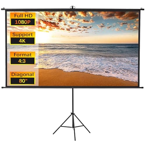Image of INMOZATA 80 inch Projector Screen and Stand/Wall/Ceiling Mounted Projection Screen Outdoor Indoor with 4:3 Matte White Screen & Ambient Light Rejecting Movie Screen for Garden Camping Home Theater
