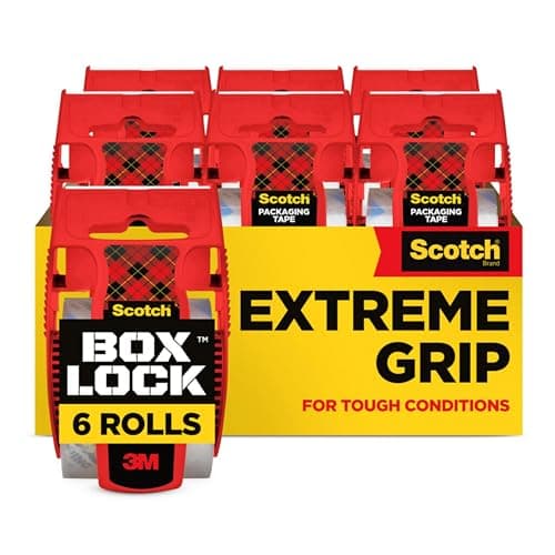 Image of Scotch Box Lock Packaging Tape, 6 Rolls with Dispensers, 48 mm x 20.3 m - Strong Clear Packing Tape, Ideal for Shipping Christmas Gifts and Presents