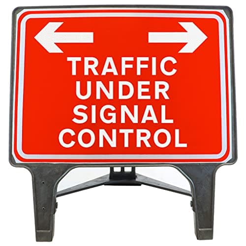 Image of Traffic Under Signal Control 1050x750mm Road Sign - Plastic Temporary Road Street Traffic Safety Sign for Road and Street Works - Freestanding with Reflective Sign Face