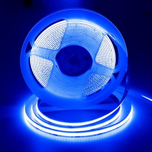 Image of ShineBurky 5M Blue COB Strip Light, 12V Cuttable LED Tape Lights, CRI93+ High Bright Flexible Self Adhesive Lights for Teen Boys Gaming Room Monitor Bedroom TV Backlight Bar Ceiling Decor (No Plug)