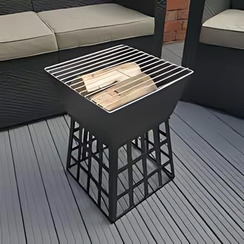 Image of Garden Mile Traditional Outdoor Fire Pits for Garden - Brazier Log Burner Heater Portable Barbeque Heat Resistant Charcoal Burning Pits for Patio, Camping (Tall Square Fire Pit)