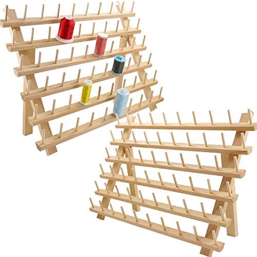 Image of New brothread 2x60 Spools Wooden Thread Rack/Thread Holder Organizer with Hanging Hooks for Sewing, Quilting, Embroidery, Hair-braiding