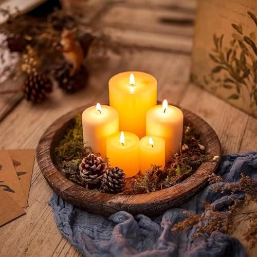 Image of Rustic Wooden Candle Holder Tray, Round Decorative Candle Tray Plate Farmhouse Table Centerpiece Rustic Wood Tealight Pillar Trays for Christmas Wedding Halloween Home Decor (M(20cm diameter))