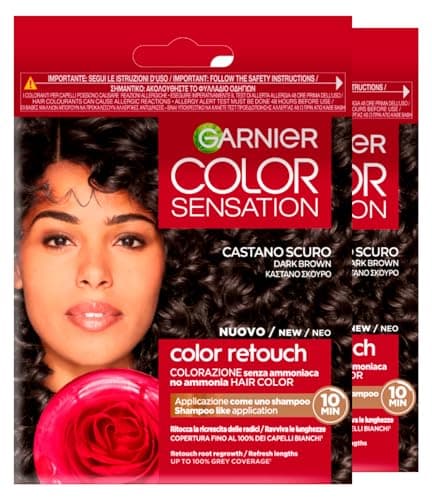 Image of Garnier Color Sensation Colour Retouch Permanent Hair Colouring for Regrowth Covers 100% of White Hair Simple Application Dark Brown Colour - 2 Dyes