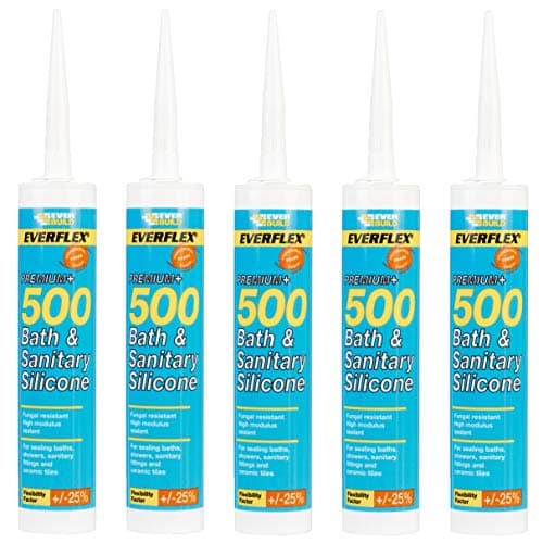 Image of 5x Everbuild 500WH Bath and Sanitary Silicone Sealant 500 310 ml - White