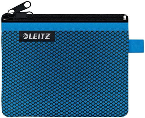 Image of Leitz Wow 2-Pocket Pencil Case, Nylon Zip, Washable, Ideal Plastic Wallet, Small (14 x 10.5cm) - Blue, 40110036