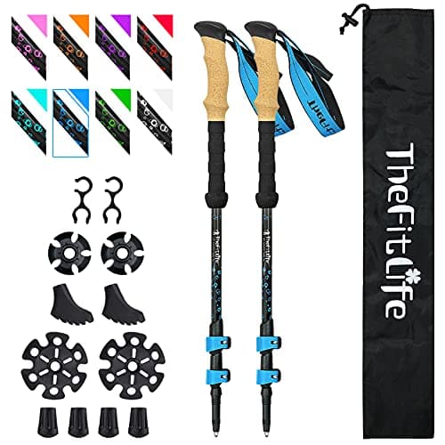 Image of TheFitLife Carbon Fibre Trekking Poles - Collapsible and Telescopic Walking Poles, 2-Pack, Ultra Light, Extendable, Best Walking Sticks for Traveling Camping Hiking Mountaineering (Blue)