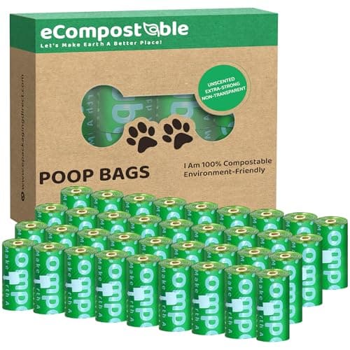 Image of eCompostable Eco-Friendly Poop Bags Compostable Cat Poop Bags - 360 Count (24 Roll) Unscented, Leak-Proof, Compostable Waste Bags for Dogs & Cats, 23x33cm Green
