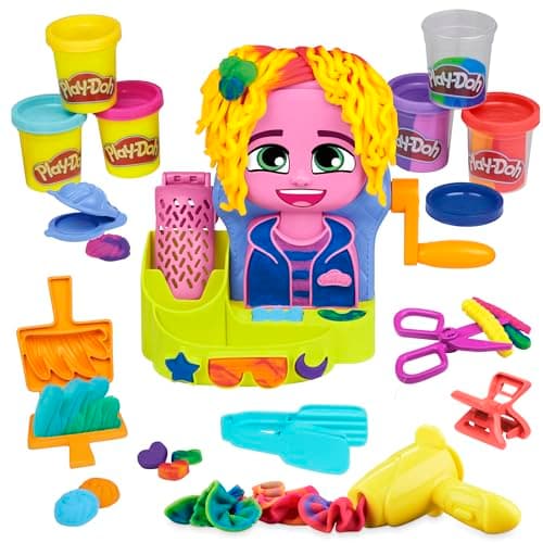 Image of Play-Doh Hair Stylin' Salon Playset with 6 Cans, Pretend Play Toys, Ages 3+