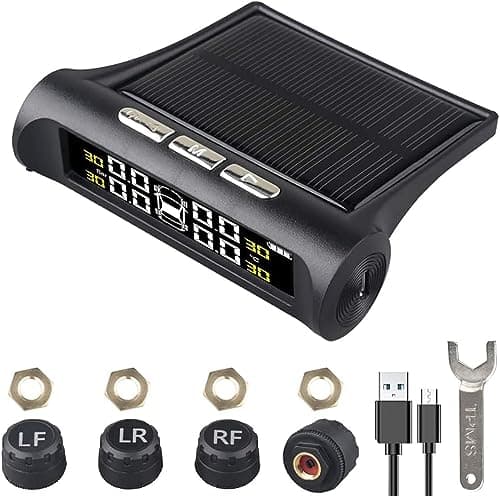 Image of ESLOYSUN Car Tire Pressure Monitoring System,TPMS Solar Monitor System Universal Wireless Car Alarm Waterproof External Sensors 6 Modes Real-time & Temperature for Rv Trailer