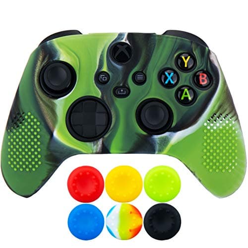 Image of 9CDeer 1 Piece of Silicone Protective Cover Skin + 6 Thumb Grips for Xbox Series X/S Controller Camouflage Green