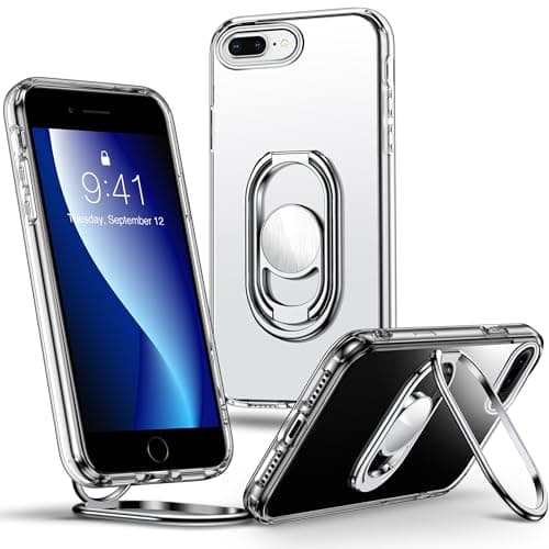 Image of SHIELDS UP for iPhone 7 Plus/8 Plus Case with Stand, Clear Phone Case with Double Ring Holder - Adjustable & Fodable Shockproof Protective Cover