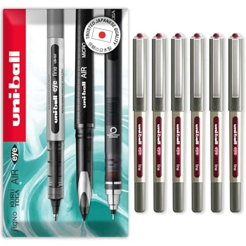Image of uni-ball EYE - UB-157E Rollerball Pens - 0.7mm Nib - Red Wine - Pack of 6 - In Envelope Gift Packaging