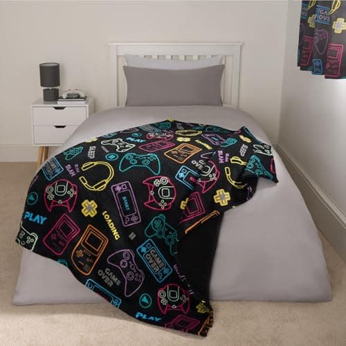 Image of OHS Gaming Fleece Blanket Throw, Ultra Soft Winter Warm Kids Fleece Blanket Throws for Sofa Beds for Boys Girls Throw Sherpa Reverse Blankets - Black, 120 x 100cm