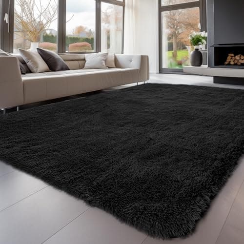 Image of Sour Lemon Rugs Living Room 200x300cm, Black Area Rugs for Bedroom, Washable Anti Slip Extra Large Shaggy Soft Rug Fluffy Modern Floor Carpets Mat Beside Carpet for Kids Living Room