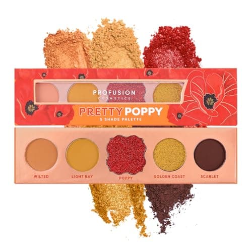 Image of Profusion Cosmetics Blooming Hues - 5 Highly Pigmented Shades Eyeshadow Palette with Built-In Mirror, Multi-Finish & Long-Wearing Formula, Blendable, Vegan & Cruelty-Free Makeup (Pretty Poppy)