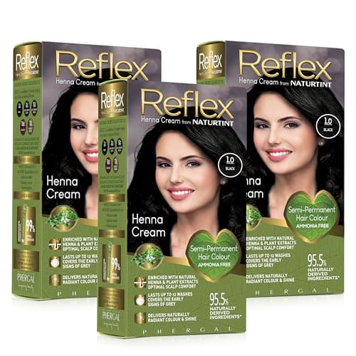 Image of Naturtint (3 PACK) Reflex Semi-Permanent Henna Cream 1.0 Black, 110ml