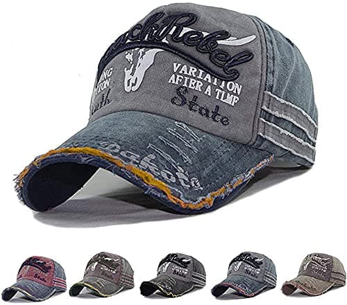 Image of CheChury Cap Summer Cap Vintage Cotton Baseball Cap Unisex Distressed Snapback Trucker Hat Blue