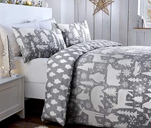 Image of Fusion Christmas - Arctic Animals - 100% Brushed Cotton Duvet Cover Set | Double Bed Size | Grey Bedding
