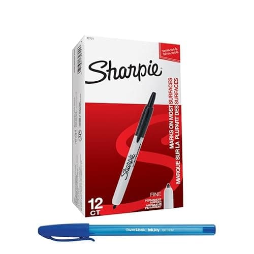 Image of SHARPIE Permanent Marker with Retractable Tip | Fine | Black | Pack of 12 & PaperMate Pen Gift