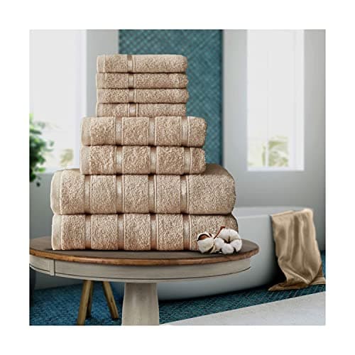 Image of FAIRWAYUK 8-Piece Towels Bale Set for Bathroom, Ultra Soft Premium Quality Water Absorbent Towel Gift Sets, 100% Egyptian Cotton, 4x Face 2x Hand 2x Bath Towels, Natural