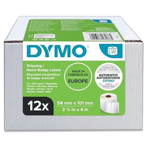 Image of DYMO Authentic LabelWriter Large Shipping Labels/Name Badges | 54mm x 101mm | 12 Rolls of 220 (2,640 Easy-Peel Labels) | Self-Adhesive | for LabelWriter Label Makers