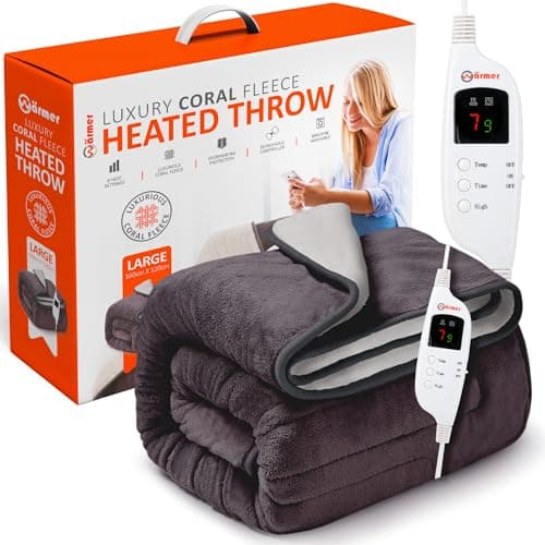 Image of Warmer Heated Throw Electric Blanket - Digital Controller - Timer, 9 Heat Settings, Auto Shutoff - Machine Washable - Large 160cm x 120cm, Light / Charcoal Grey, L (Pack of 1)