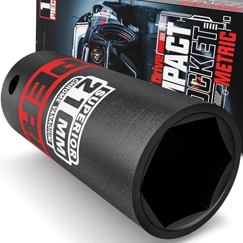 Image of KIRXST 1/2" Drive 21mm Deep Impact Socket, 6 Point CR-V Deep Socket, 78mm Length, Auto Trucks Car Tires Repairing DIY Mechanic Tool